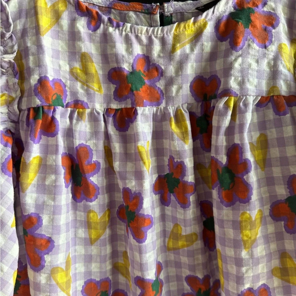 NWT Floral Heart Print Short Sleeve Puff Ruffle Top Size Medium - Picture 5 of 11